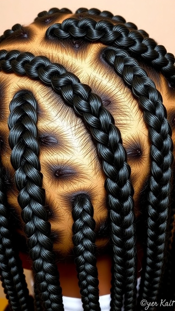Four Cornrow Braids for Natural Hair Four cornrow braids styled on natural hair, demonstrating a protective hairstyle.